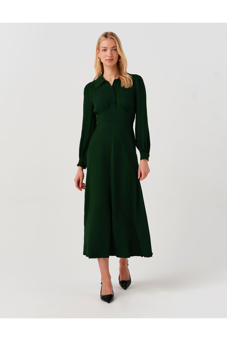 Wendy Crepe Collared Midi Dress, Main, color, Forest Green