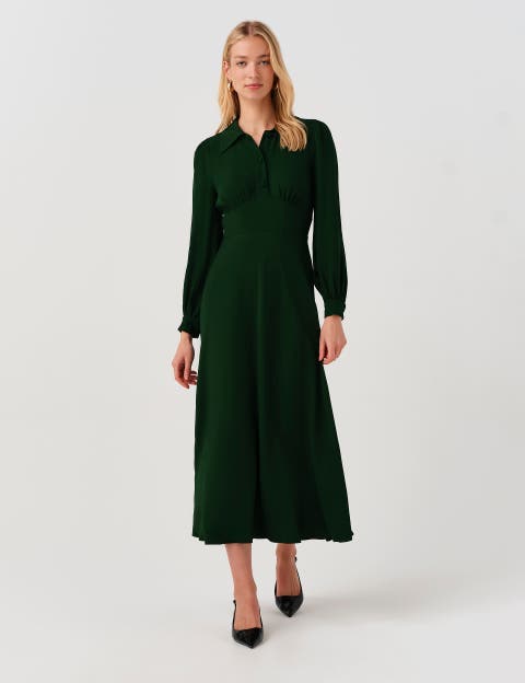 Wendy Crepe Collared Midi Dress