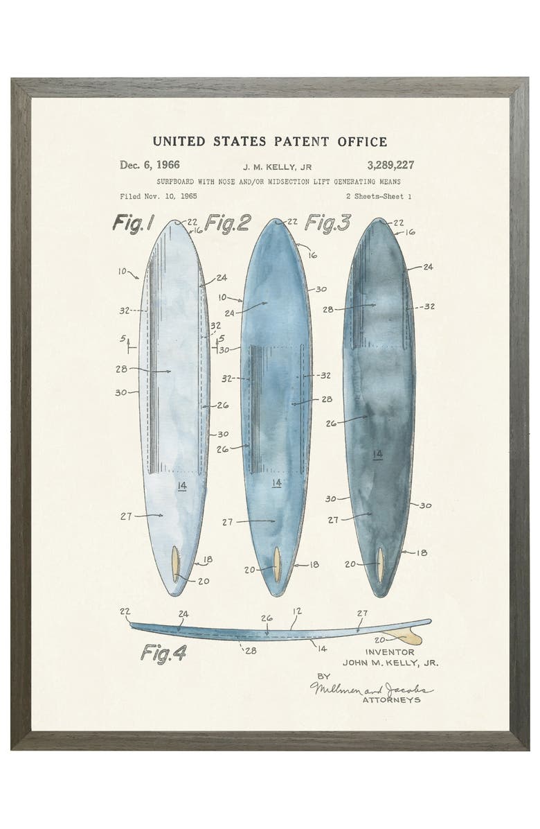 Antique Curiosities Surfboards Patent in Black Frame, Main, color, NO COLOR