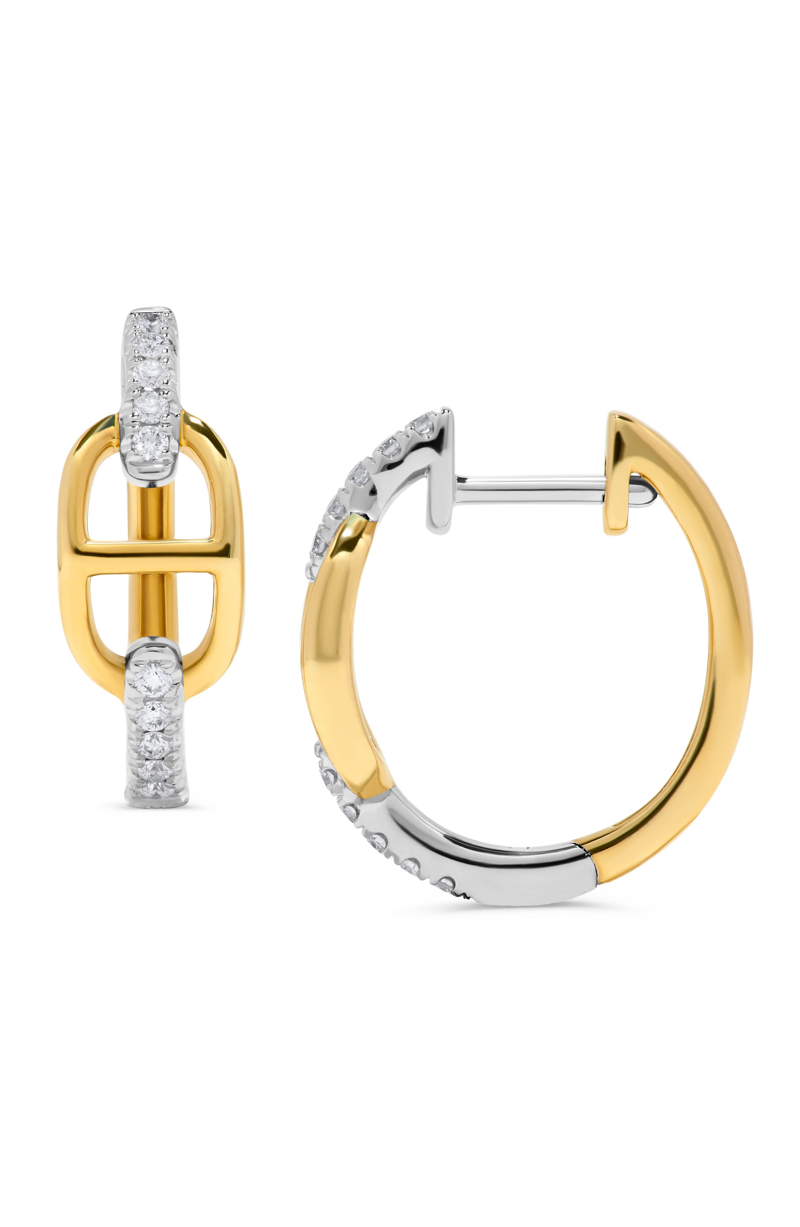 H.J. Namdar 14K Gold Diamond Mariner Link Huggie Hoop Earrings