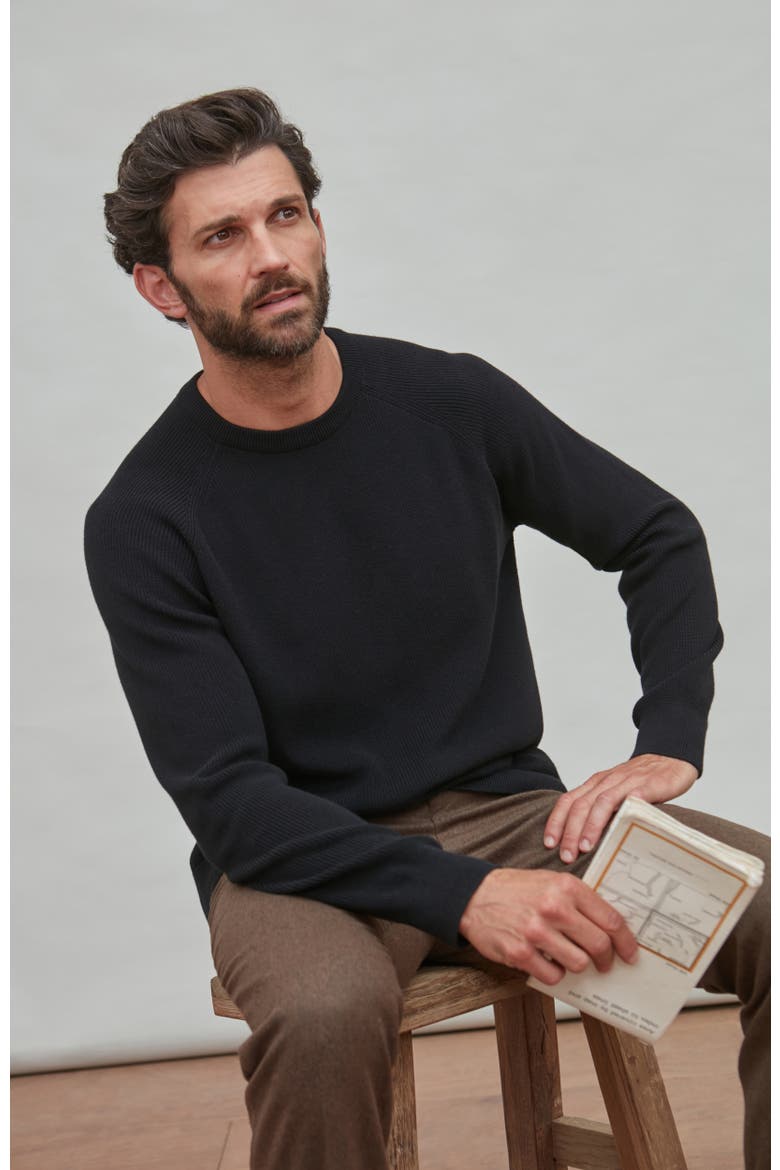 Cotton Lightweight Fisherman Rib Sweater, Alternate, color, Black