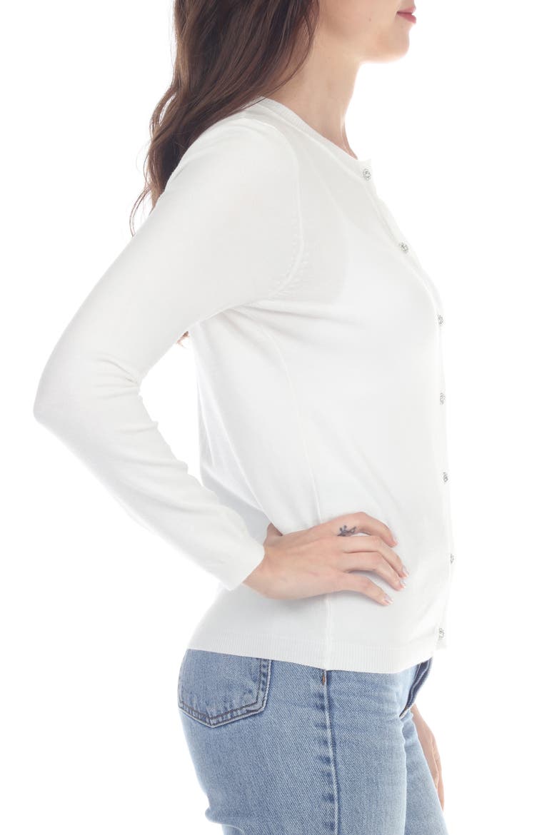 Crewneck Button-Up Knit Top, Alternate, color, WHITE