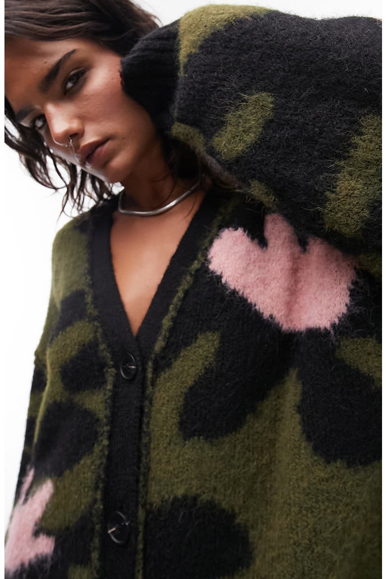 Large Flower Cardigan, Alternate, color, KHAKI