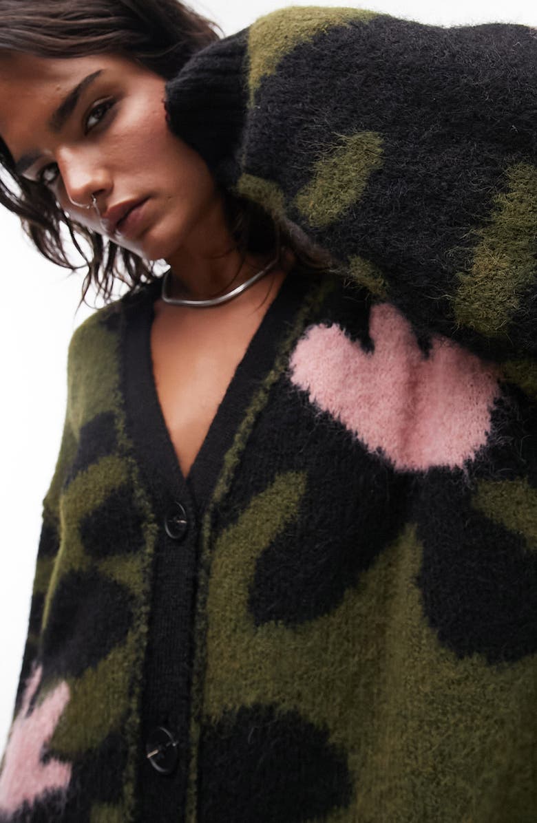 Topshop Large Flower Cardigan, Alternate, color, 