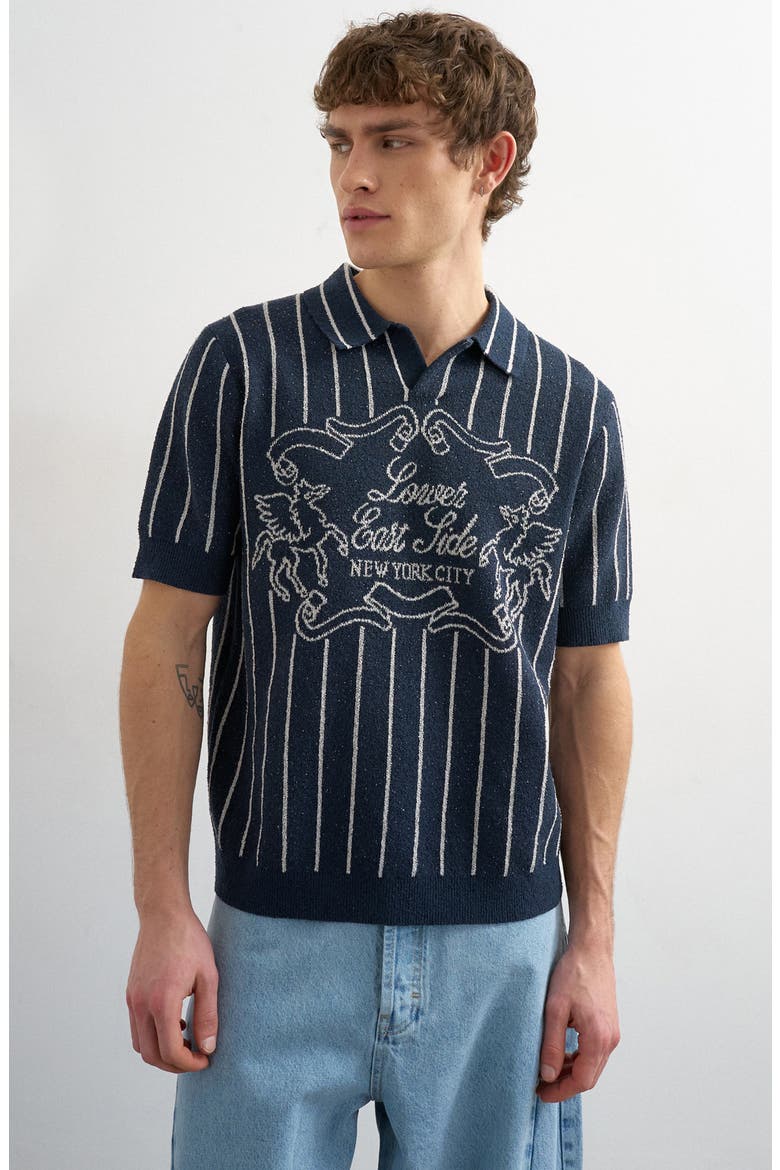 Lower East Side Johnny Collar Jacquard Polo Sweater, Main, color, NAVY