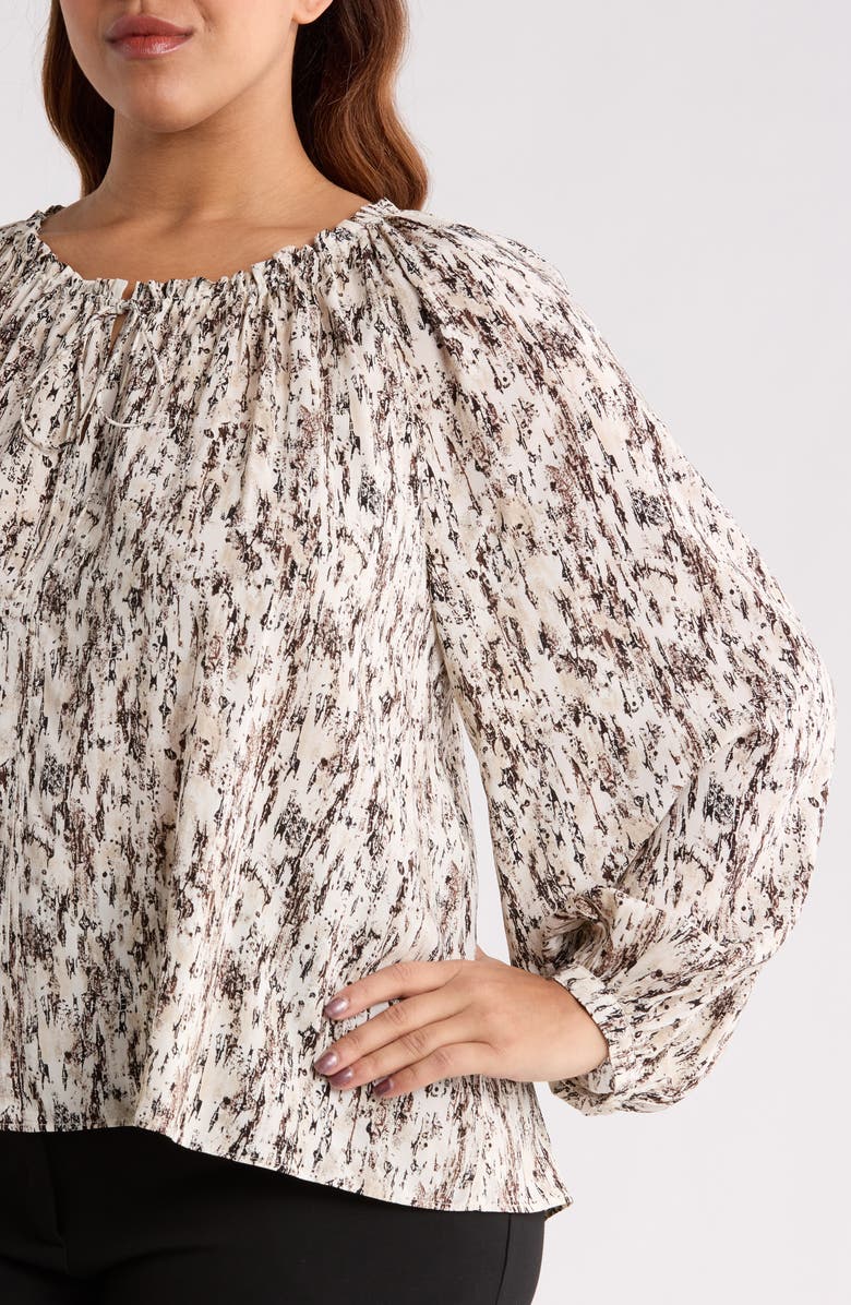 Nordstrom Gathered Tie Neck Top, Alternate, color, Ivory- Brown Textural