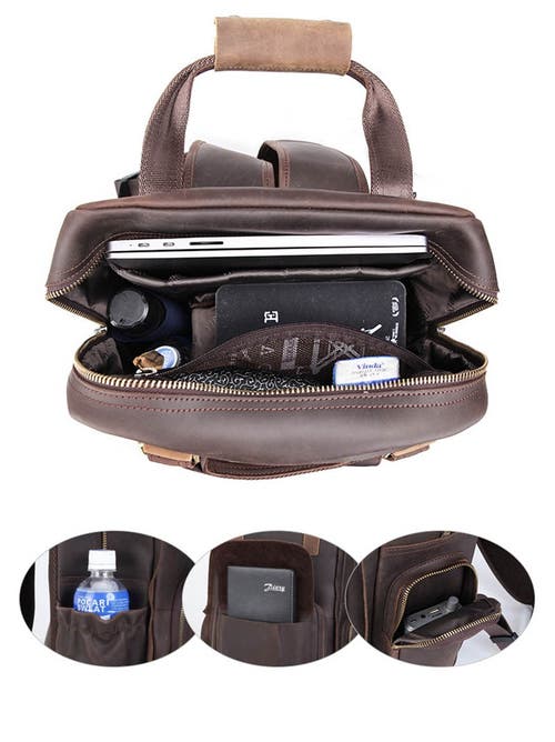 Steel Horse Leather The Gaetano | Large Leather Backpack Camera Bag With Tripod Holder In Dark Brown