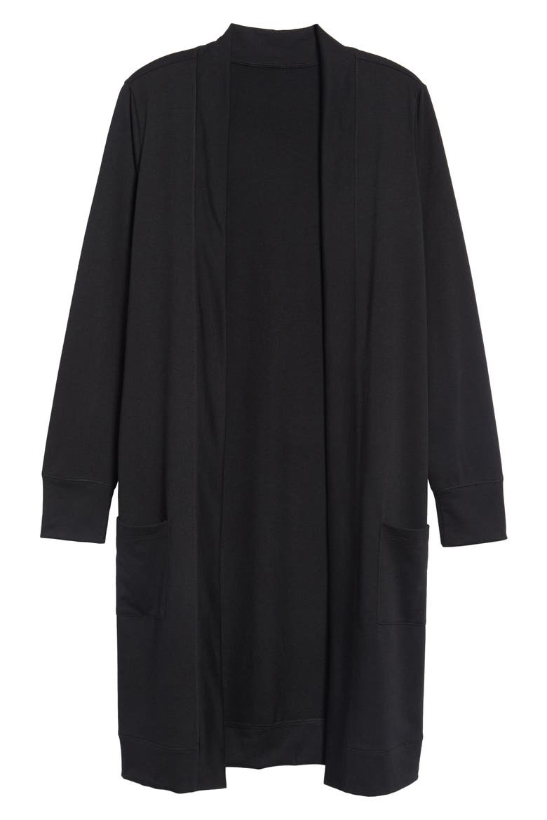 Long French Terry Cardigan, Alternate, color, BLACK