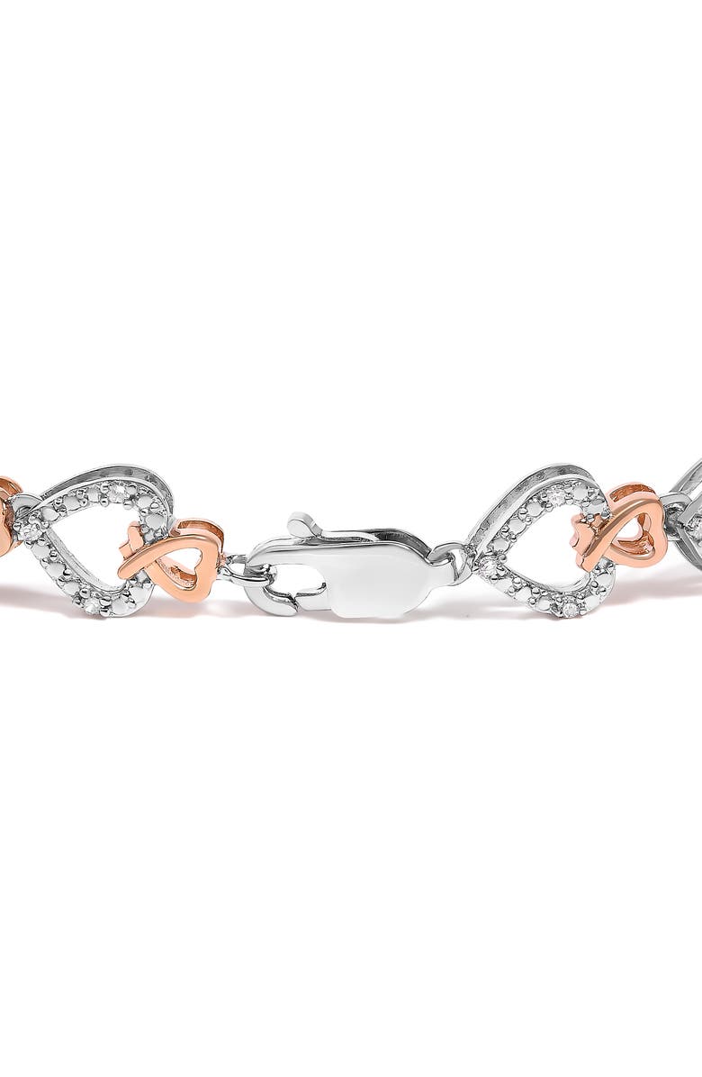 Haus of Brilliance 10K Rose Gold Plated Sterling Silver 1/4 Cttw Diamond Heart Link Bracelet, Alternate, color, Silver