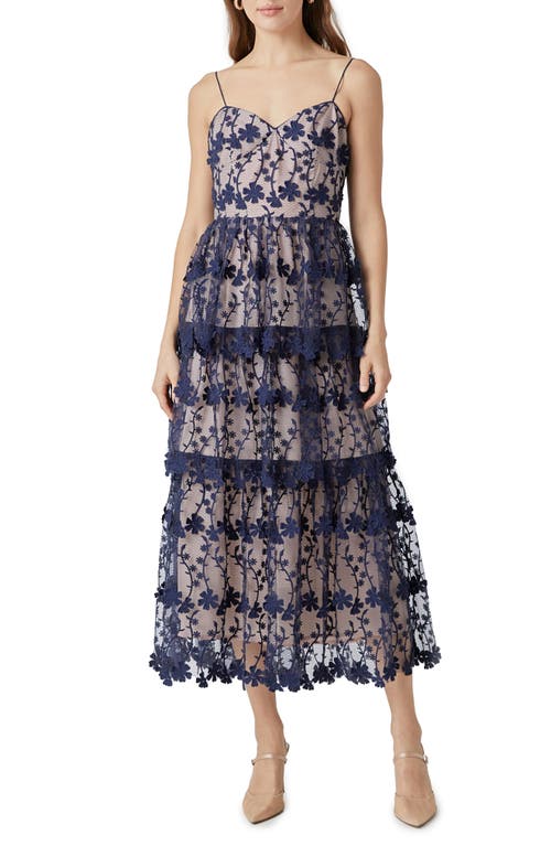 Endless Rose Women's Crochet Layered Midi Dress In Navy