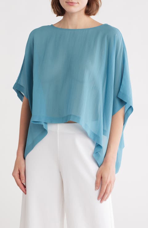 Bateau Neck Silk Batwing Top