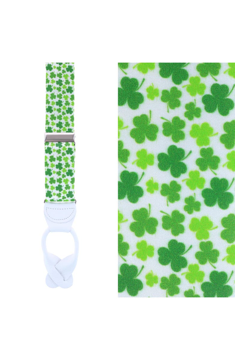 Trafalgar White Shamrock Silk Button End Suspenders, Main, color, White