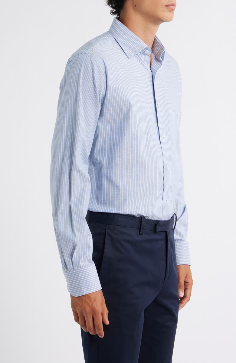 Lorenzo Uomo Trim Fit Textured Pinstripe Stretch Cotton Dress Shirt, Alternate, color, Ocean Blue