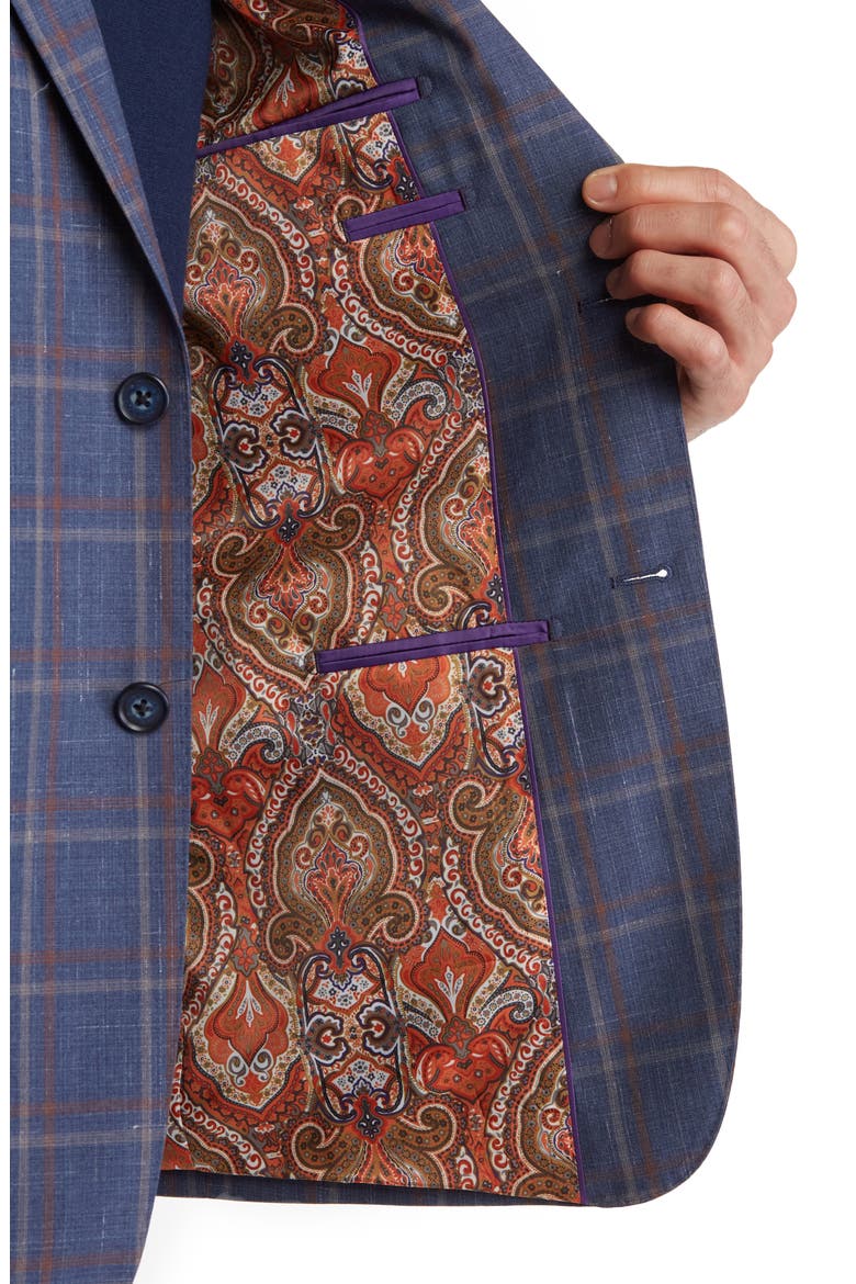 Plaid Two Button Notch Lapel Trim Fit Wool Blend Suit, Alternate, color, BLUE