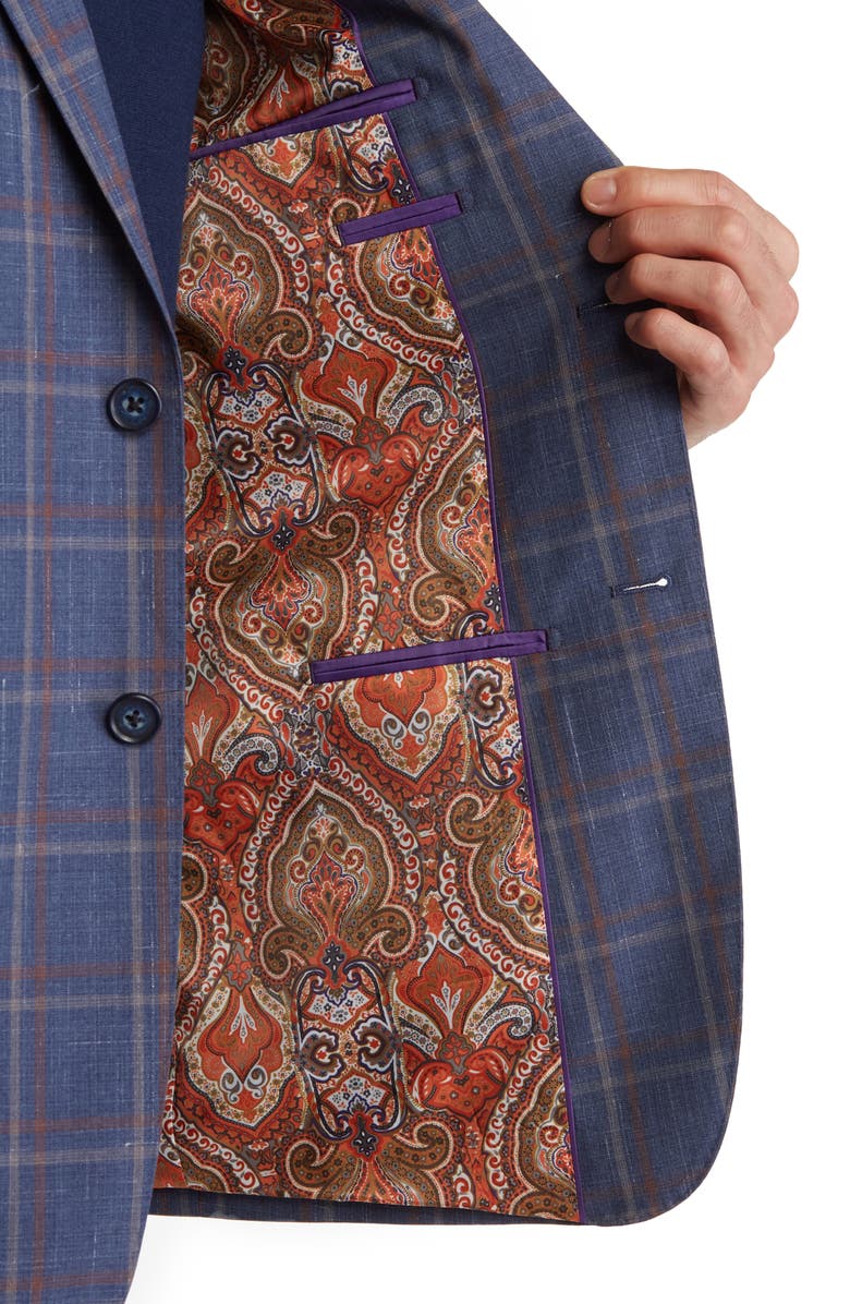 English Laundry Plaid Two Button Notch Lapel Trim Fit Wool Blend Suit, Alternate, color, Blue