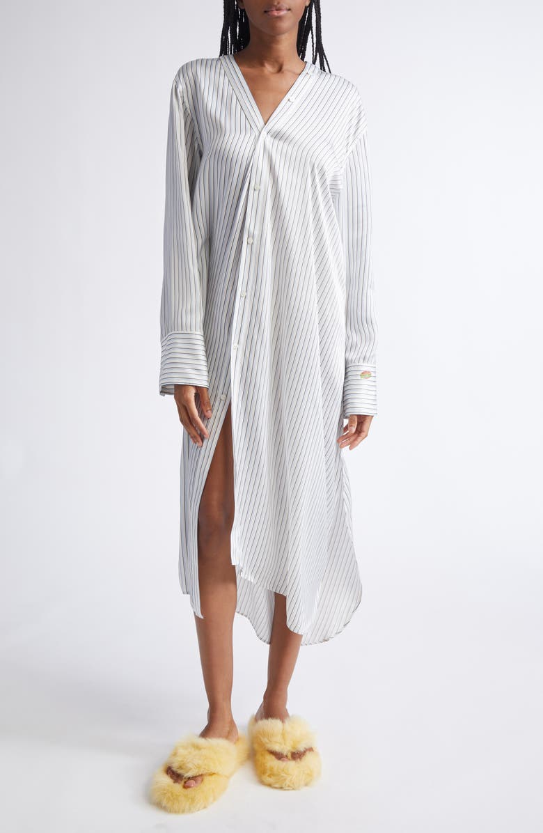 Acne Studios Dothy Stripe Long Sleeve Asymmetric Cotton Midi Shirtdress, Main, color, Blue/ White
