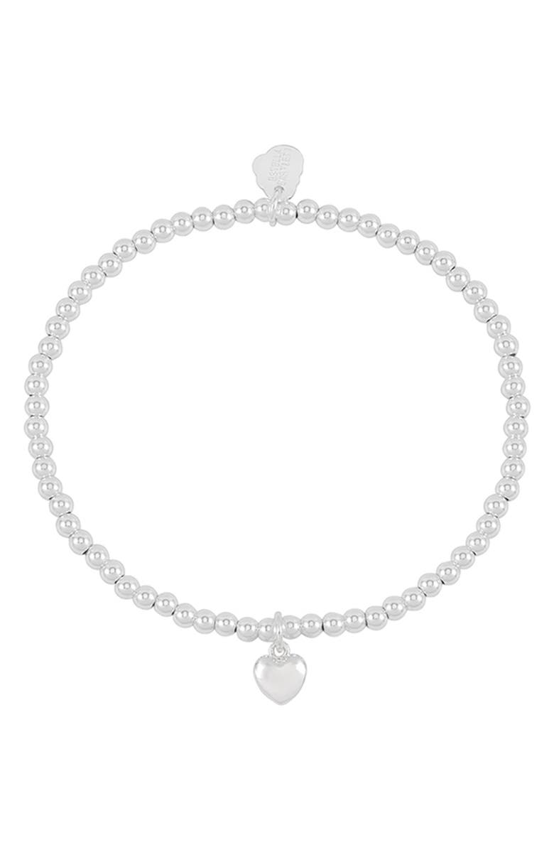 Estella Bartlett Puffed Heart Sienna Beaded Stretch Bracelet, Alternate, color, Silver