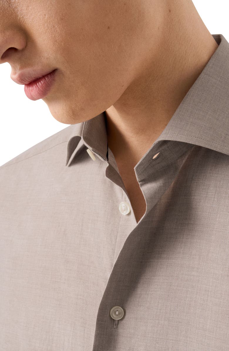 Eton Slim Fit Tan Mélange Cotton Twill Dress Shirt, Alternate, color, Light Beige