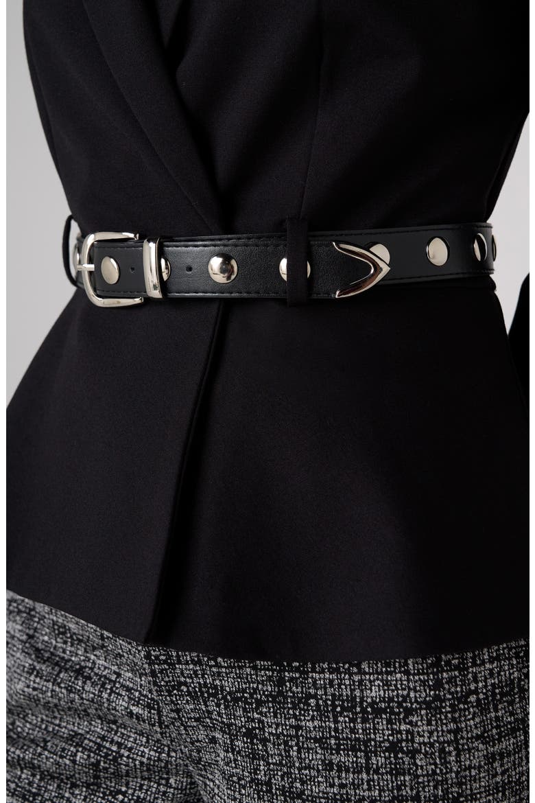 Belted Peplum Blazer, Alternate, color, BLACK
