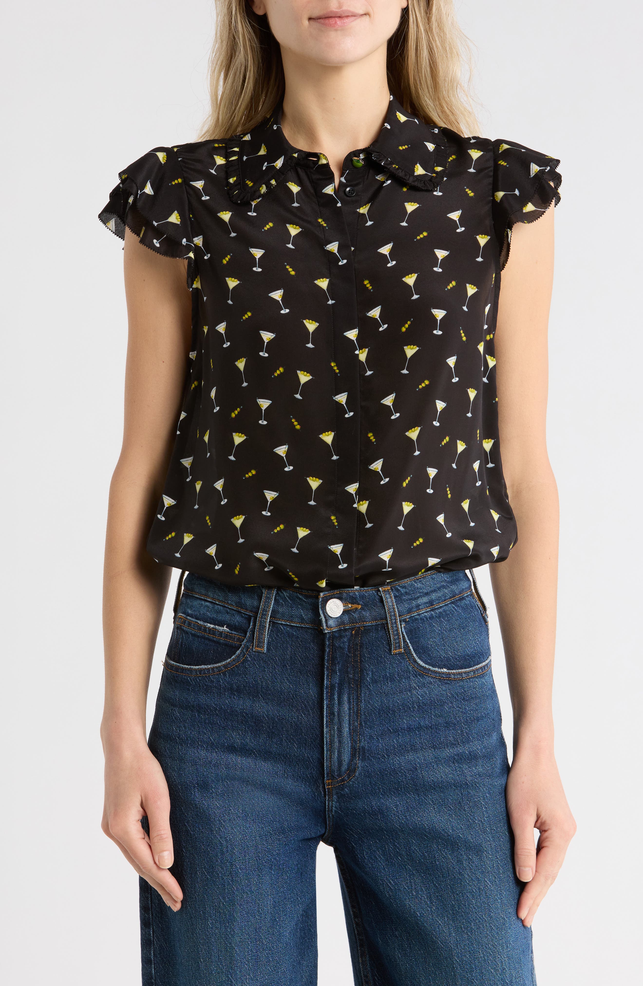 Alice + Olivia Ruffle Silk Blouse