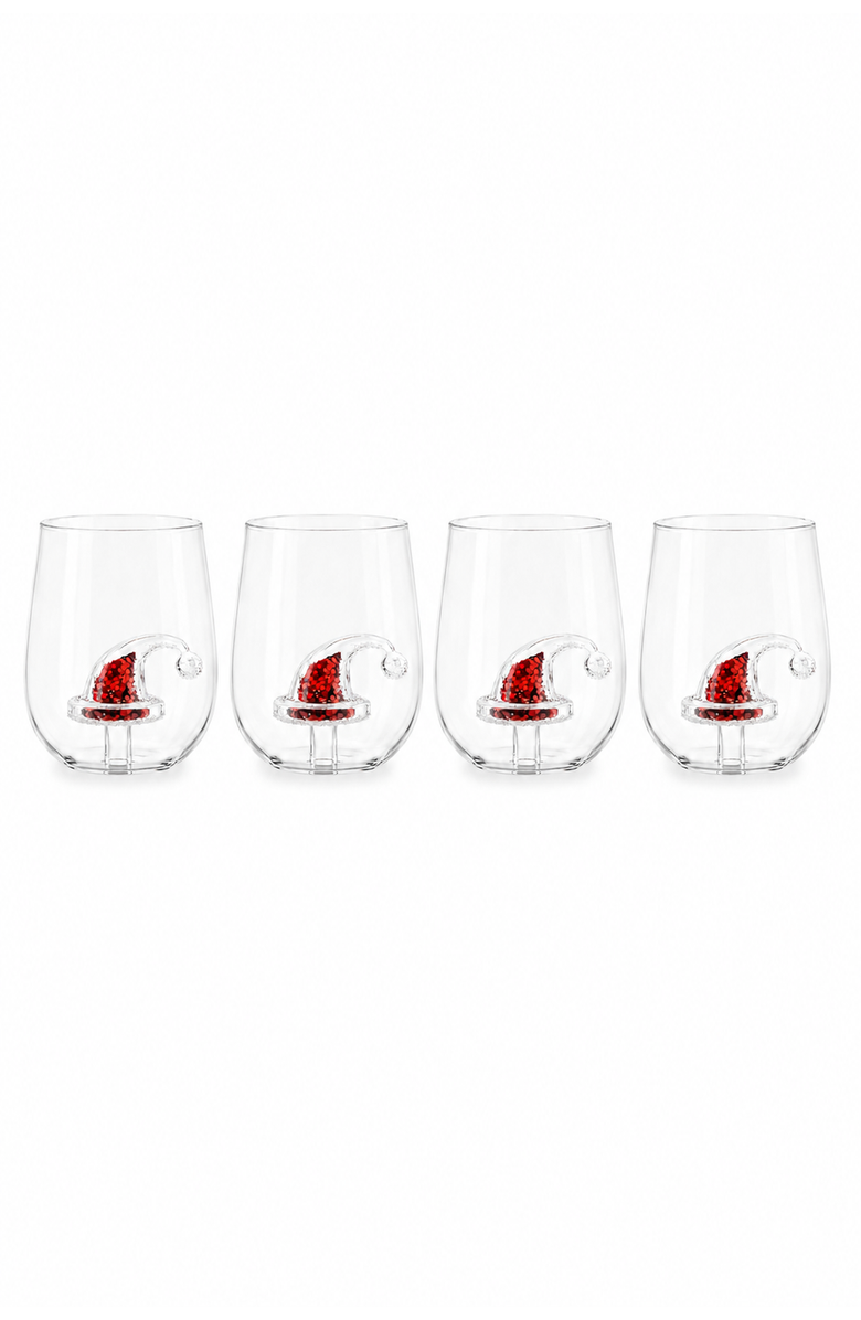 Jeanne Fitz Glitter Christmas Santa Hat Stemless Wine Glass, Set of 4, Alternate, color, Red