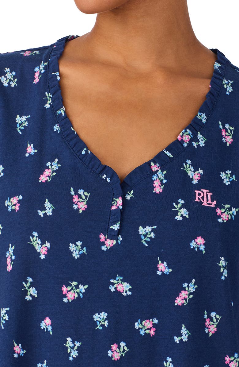 Lauren Ralph Lauren Short Sleeve Ruffle V-Neck Nightgown, Alternate, color, 