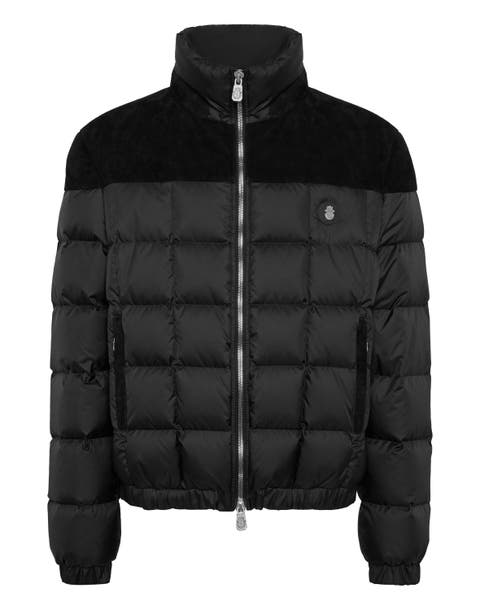 Puffer Down Jacket With Leather Inserts Men