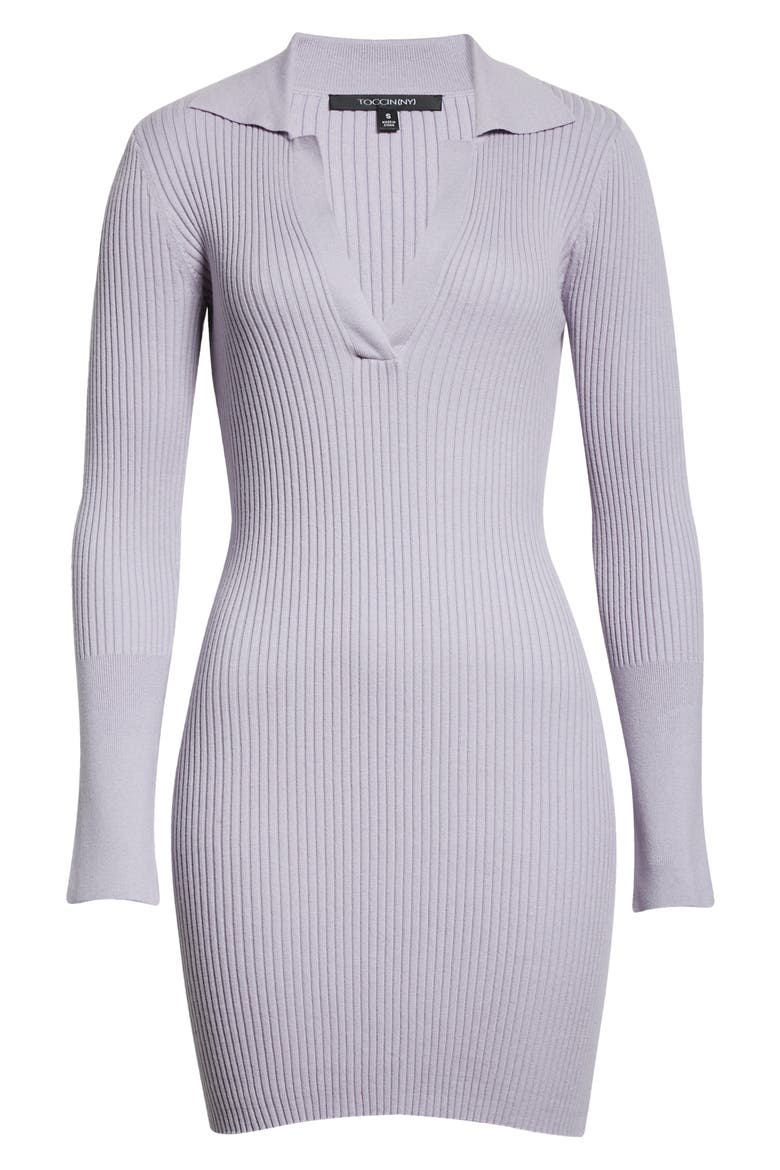 Mix Rib Henley Long Sleeve Cotton & Wool Blend Sweater Dress, Alternate, color, LAVENDER