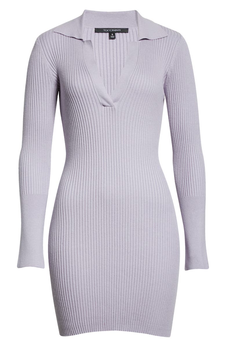 Toccin Mix Rib Henley Long Sleeve Cotton & Wool Blend Sweater Dress, Alternate, color,