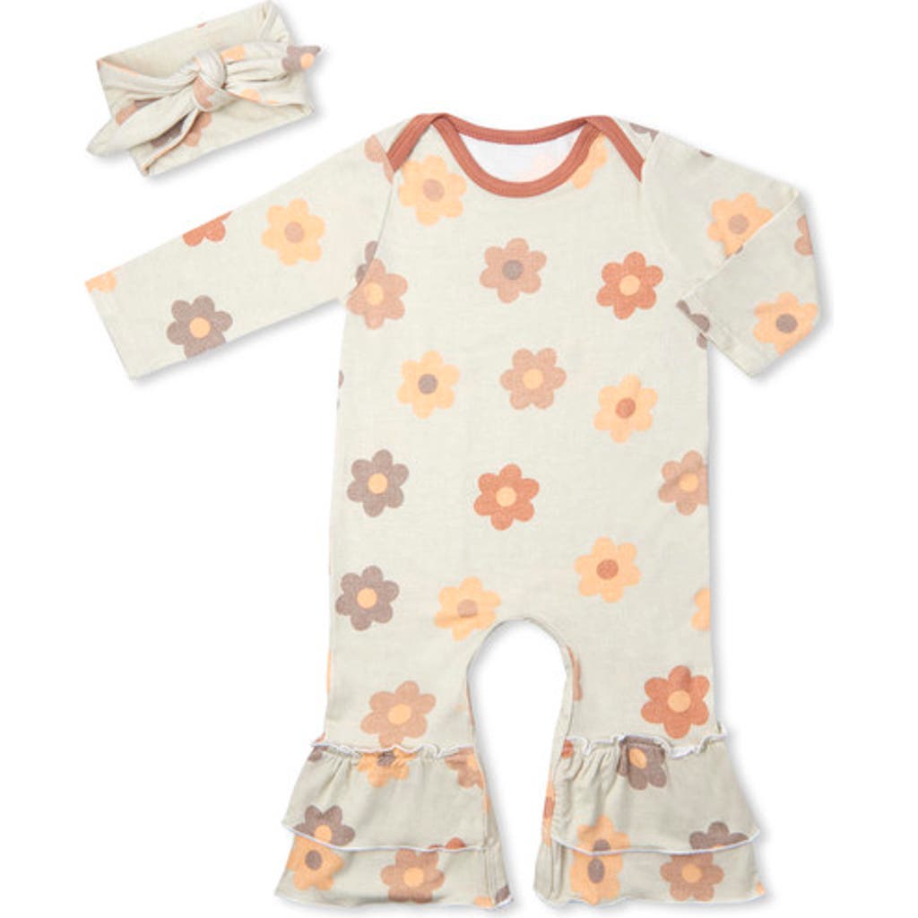 Everly Grey Ruffle Romper & Head Wrap Set In Multi