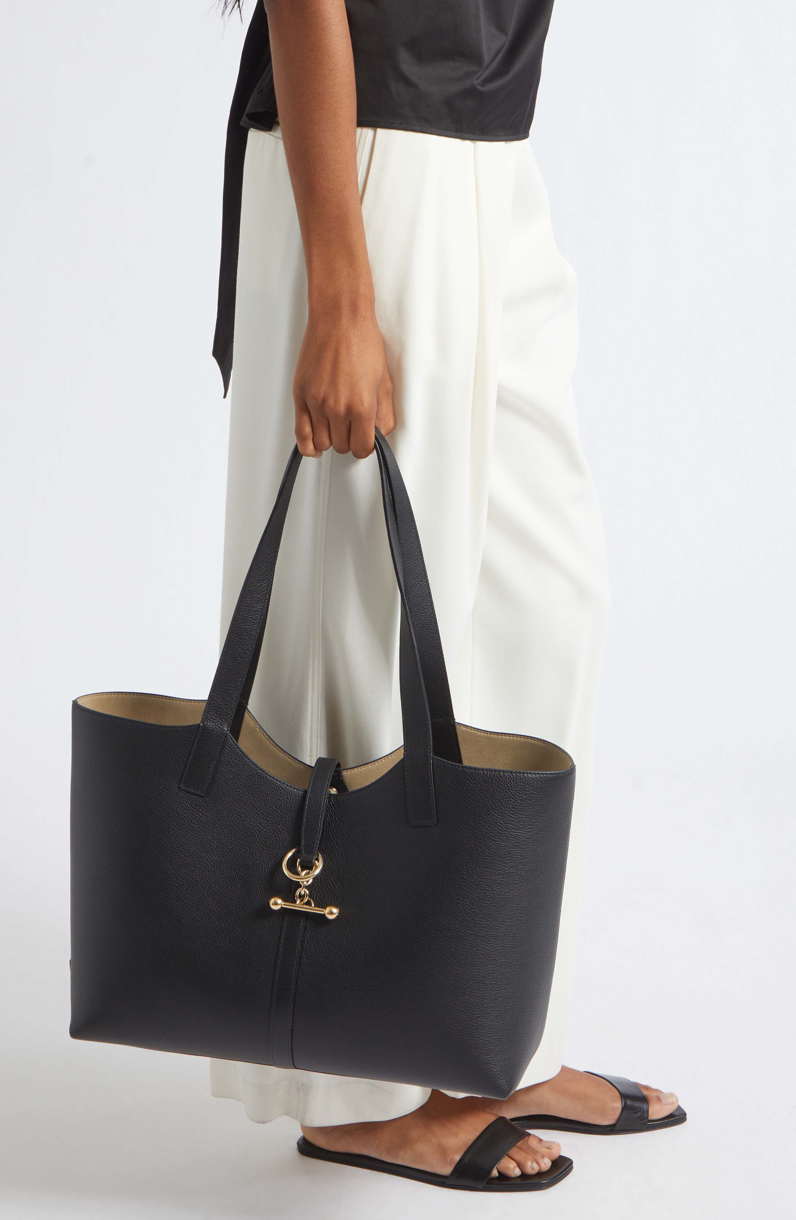 Kite Grain Leather Tote, Alternate, color, BLACK