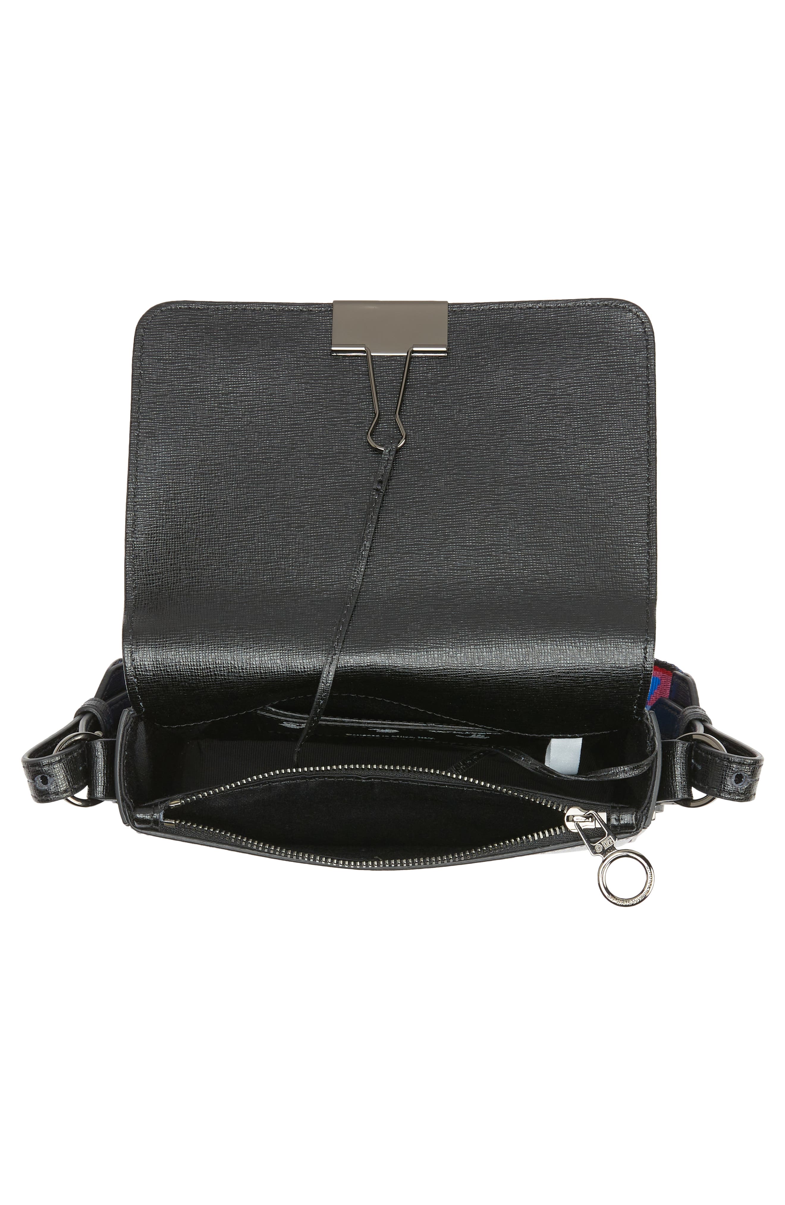 Off-White Mini Binder Clip Diagonal Stripe Saffiano Leather Crossbody Bag, Alternate, color, 