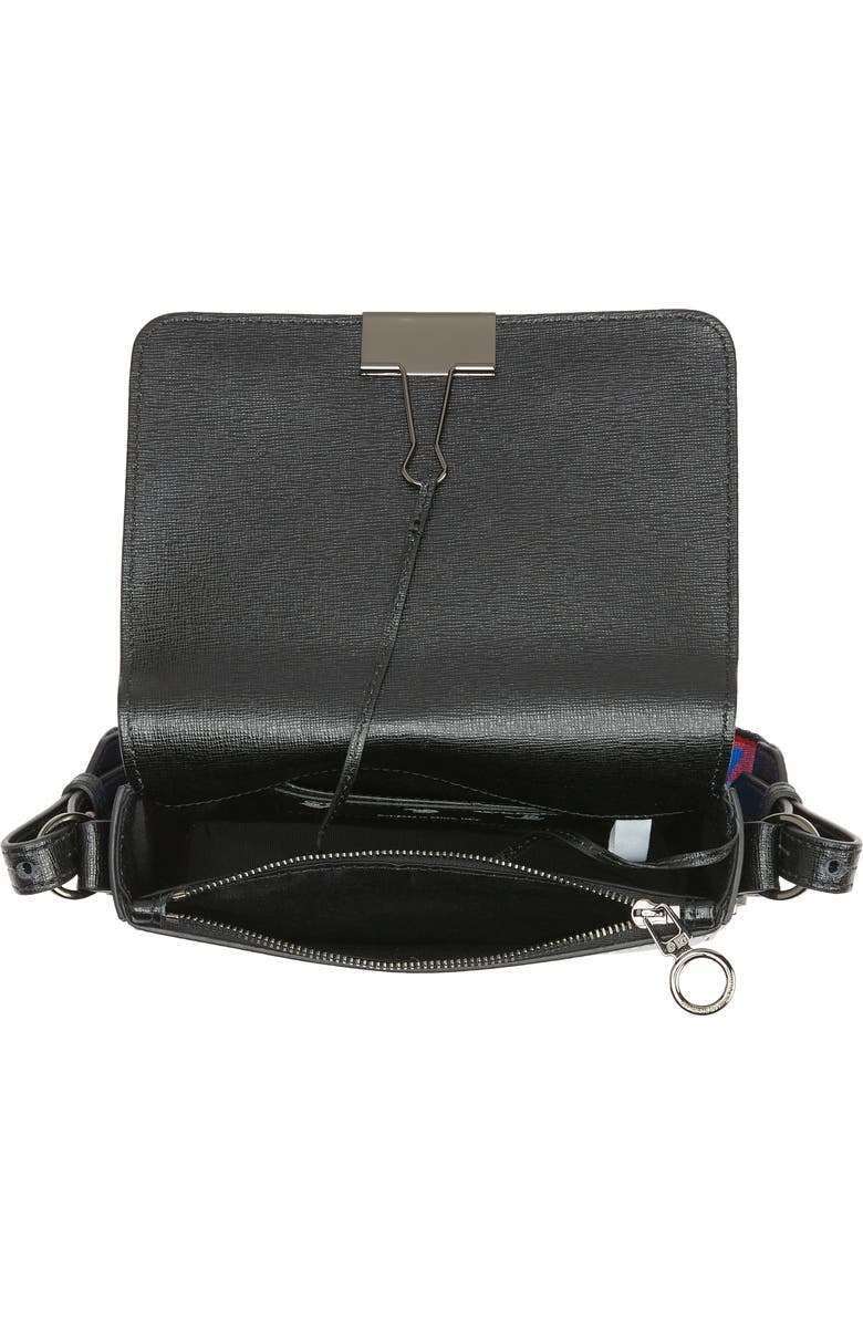 Off-White Mini Binder Clip Diagonal Stripe Saffiano Leather Crossbody Bag, Alternate, color,