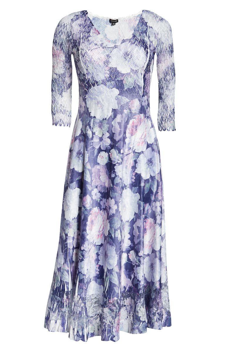 Komarov Lace Sleeve Charmeuse Midi Dress, Alternate, color, 