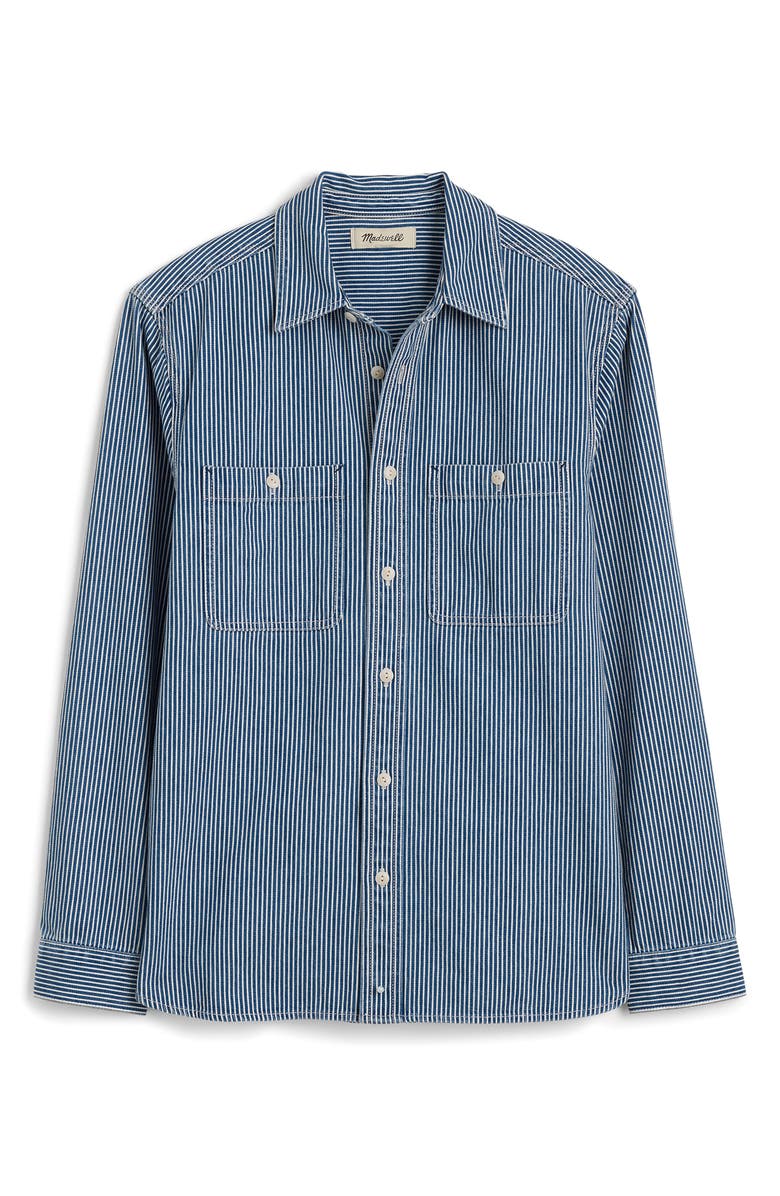 Madewell Indigo Dyed Denim Button-Up Shirt in Engineer Stripe, Alternate, color, Kerrville Wash