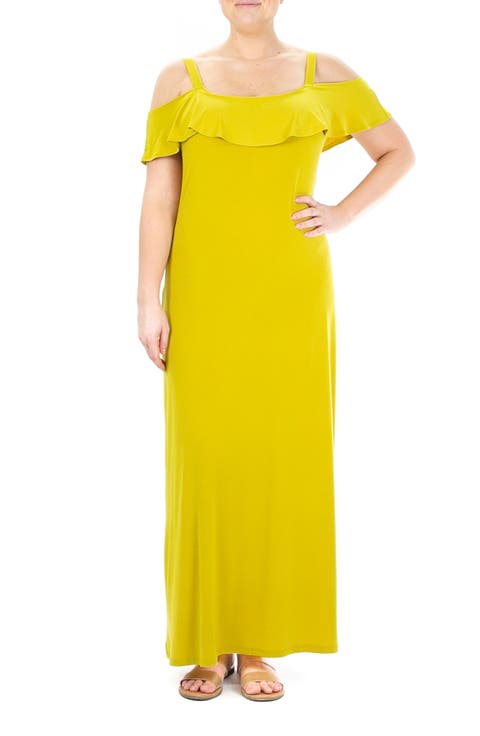 Ruffle Cold Shoulder Maxi Dress