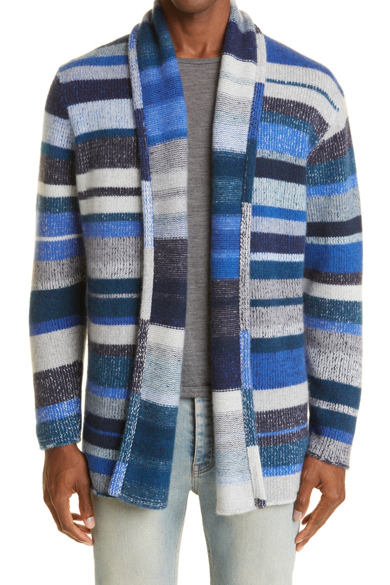 Italy Cashmere Smoking Jacket, Main, color, SILVER/ NAVY/ MULTI