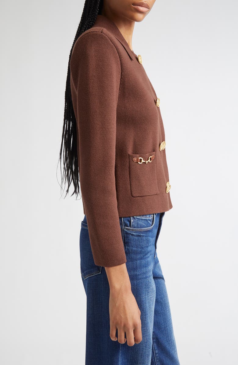 L'AGENCE Madilyn Double Breasted Knit Jacket, Alternate, color, Chocolate/ Gold