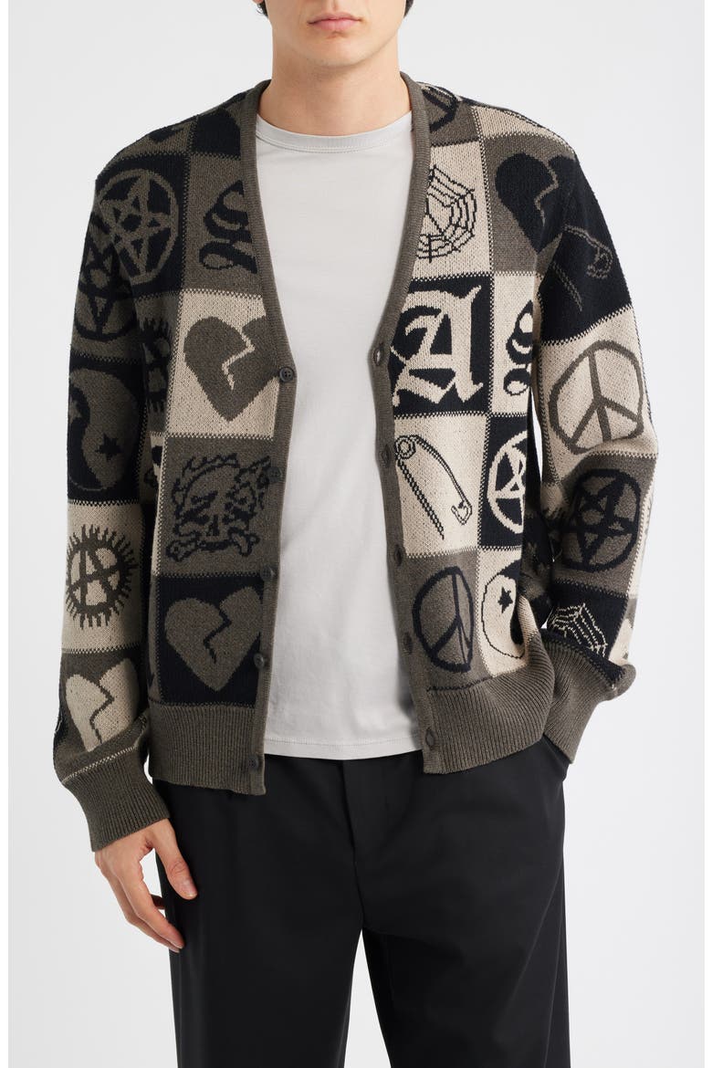Barker Cotton Jacquard Cardigan, Main, color, TAUPE BROWN/ BLACK