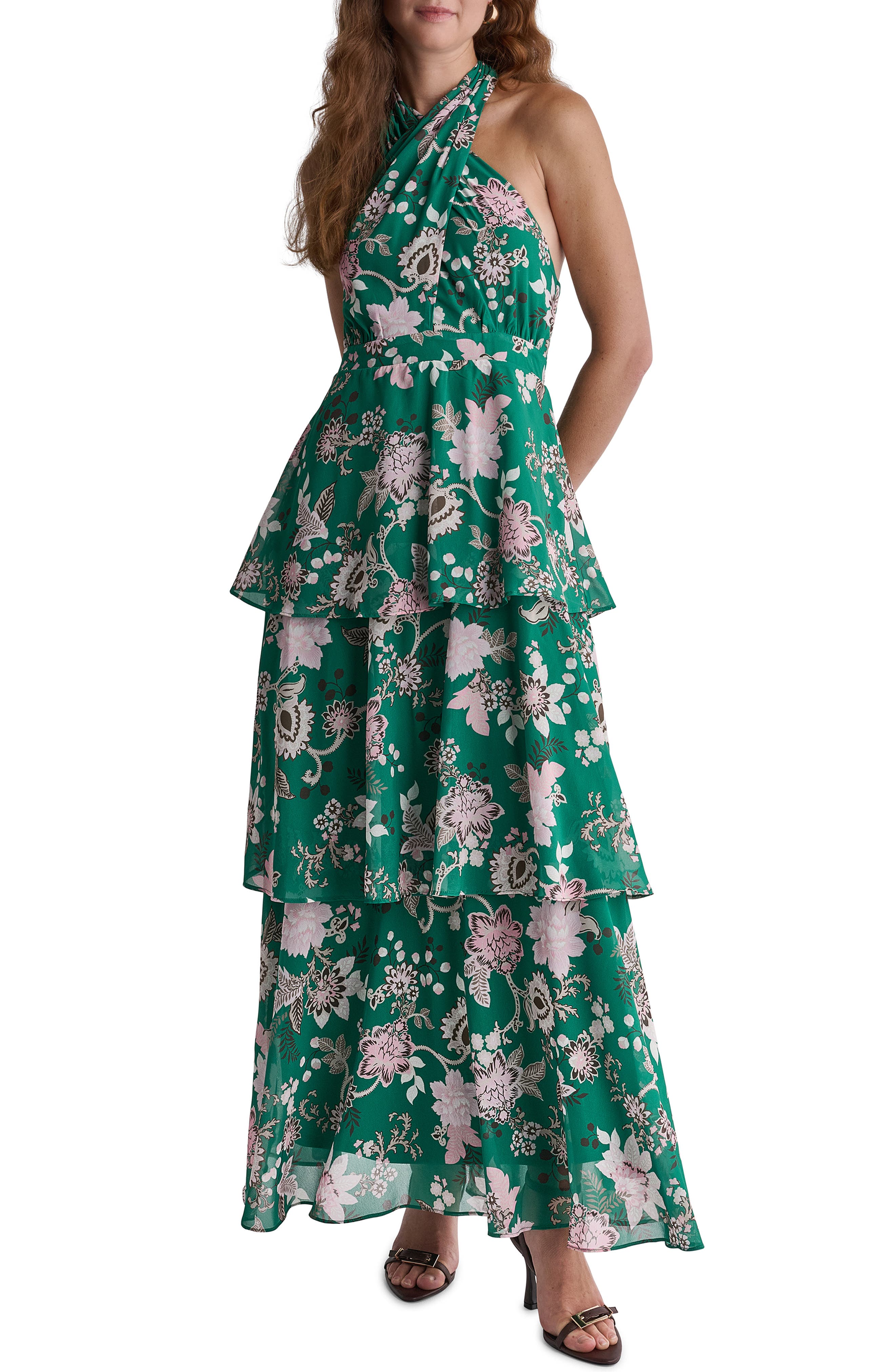 Floral Tiered Halter Maxi Dress