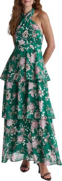 BCBG Floral Tiered Halter Maxi Dress