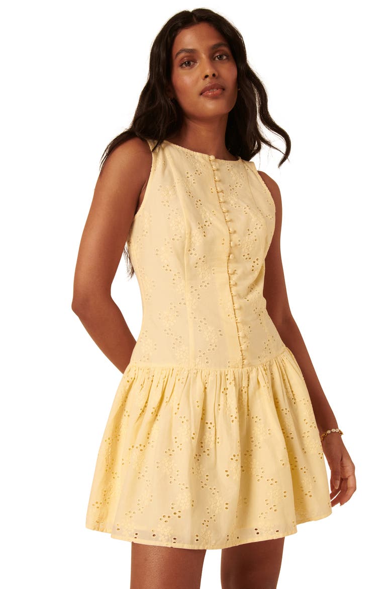 Claudia Drop Waist Organic Cotton Broderie Anglaise Minidress, Alternate, color, YELLOW