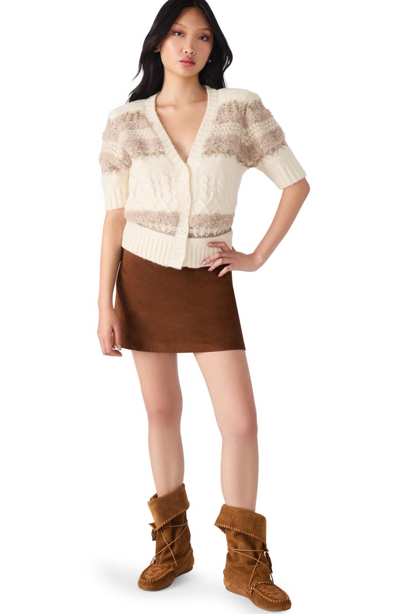 Steve Madden Janae Stripe Short Sleeve Cardigan, Alternate, color, Ivory Multi