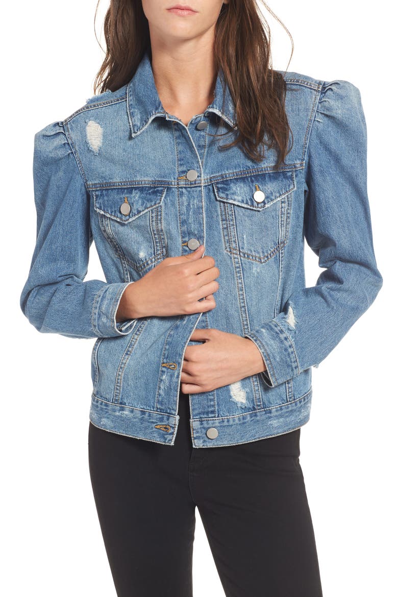 Puff Sleeve Denim Jacket, Main, color, ROBYN INDIGO