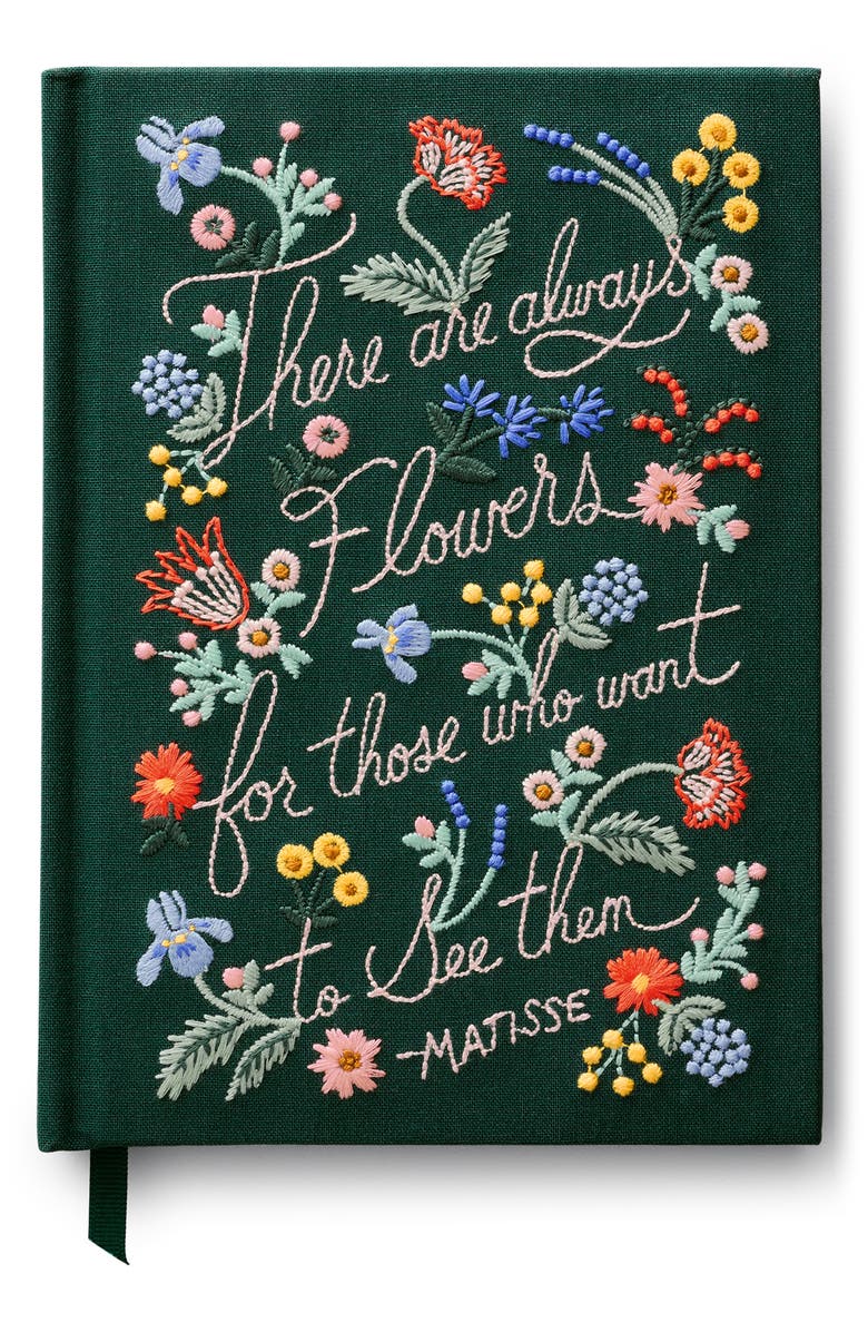 Rifle Paper Co. There Are Always Flowers Embroidered Journal, Main, color, Green