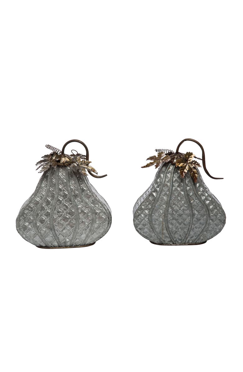 Transpac Galvanized Metal Pattern Pumpkin Set of Two Fall Decorations, Main, color,