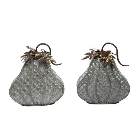 Galvanized Metal Pattern Pumpkin Set of Two Fall Decorations