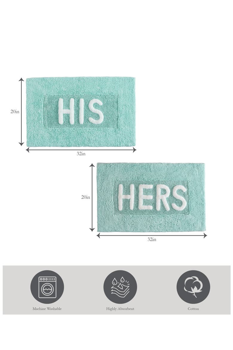 His & Hers 2-Piece Bath Mat Set, Alternate, color, AQUA BLUE
