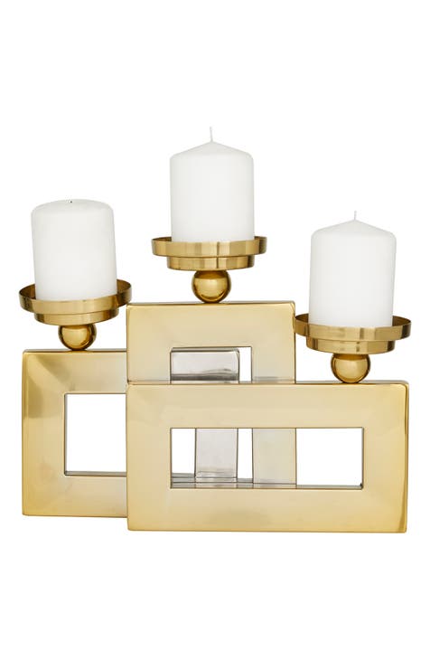 Goldtone Stainless Steel Pillar 3-Plate Candle Holder