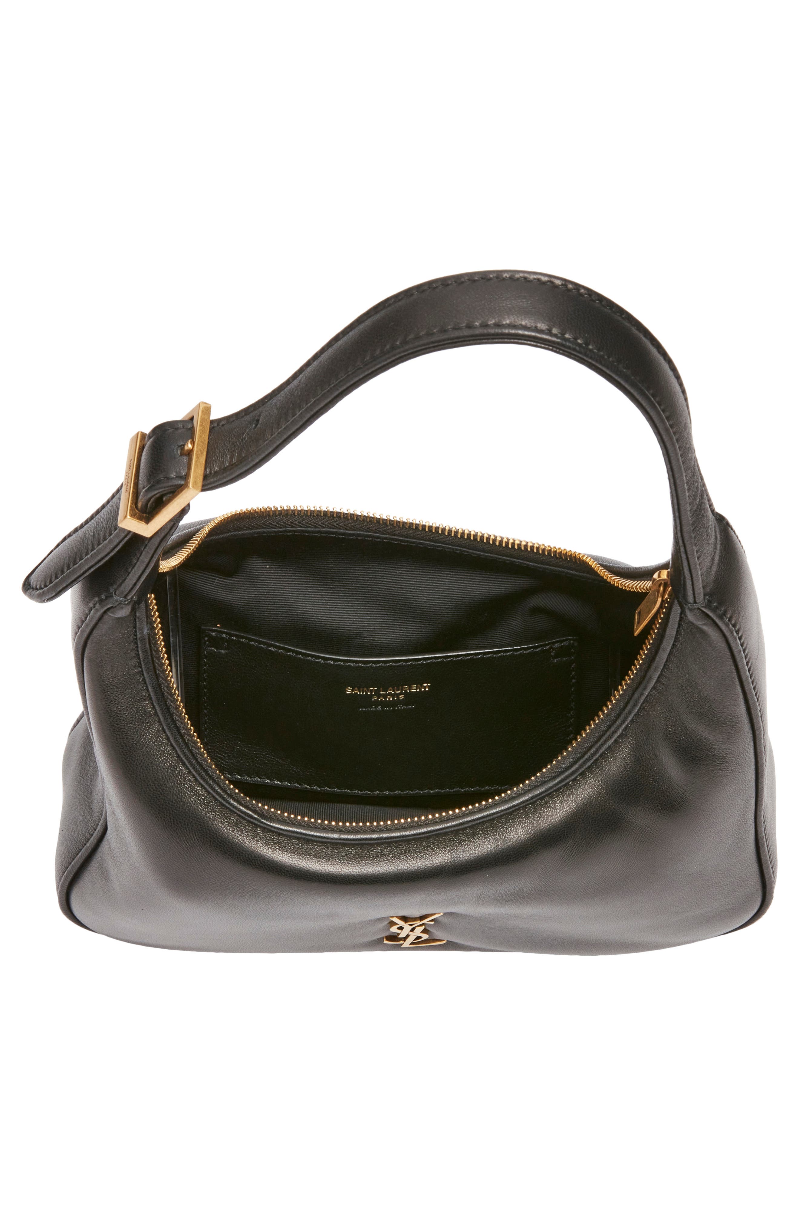 Saint Laurent Calypso Leather Shoulder Bag, Alternate, color, Black